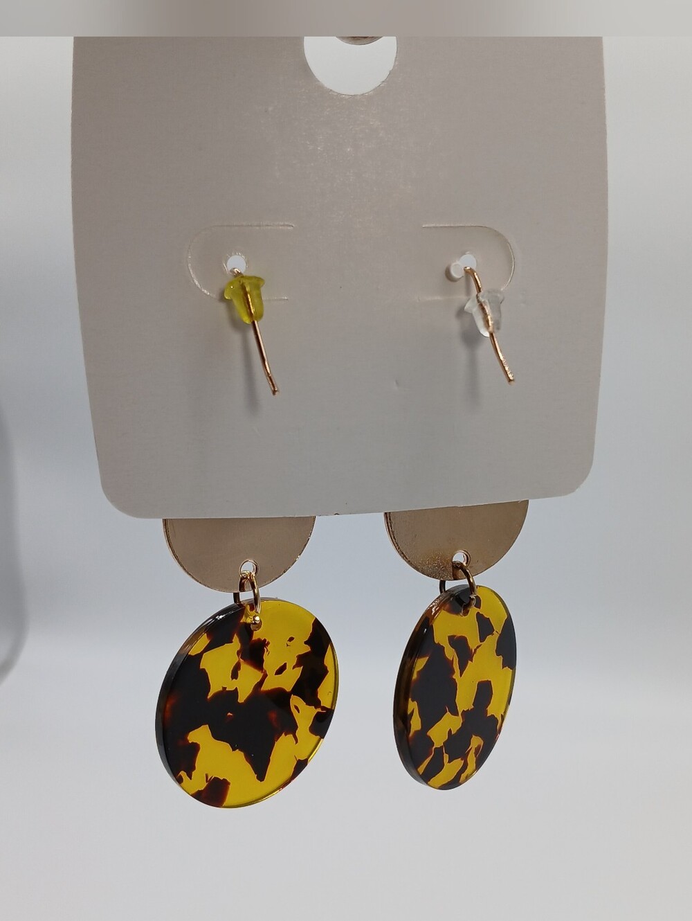 NWT Gold and Tortoiseshell Double Disc Drop Rose Gold Statement Dangle Earrings - Picture 6 of 6